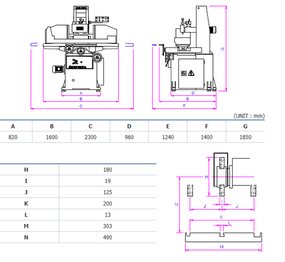 kích thước một số bộ phận trong máy mài phẳng dae san dgs-520ha