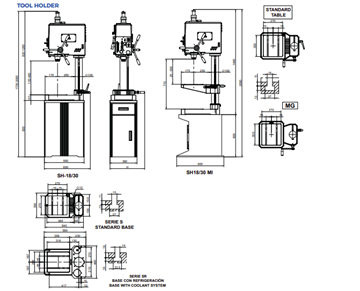 Kích thước một số bộ phận trong máy taro bàn ERLO GROUP SH series