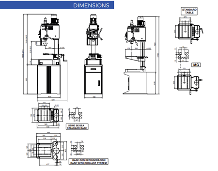 Kích thước một số bộ phận trong máy taro bàn ERLO GROUP SHE series 
