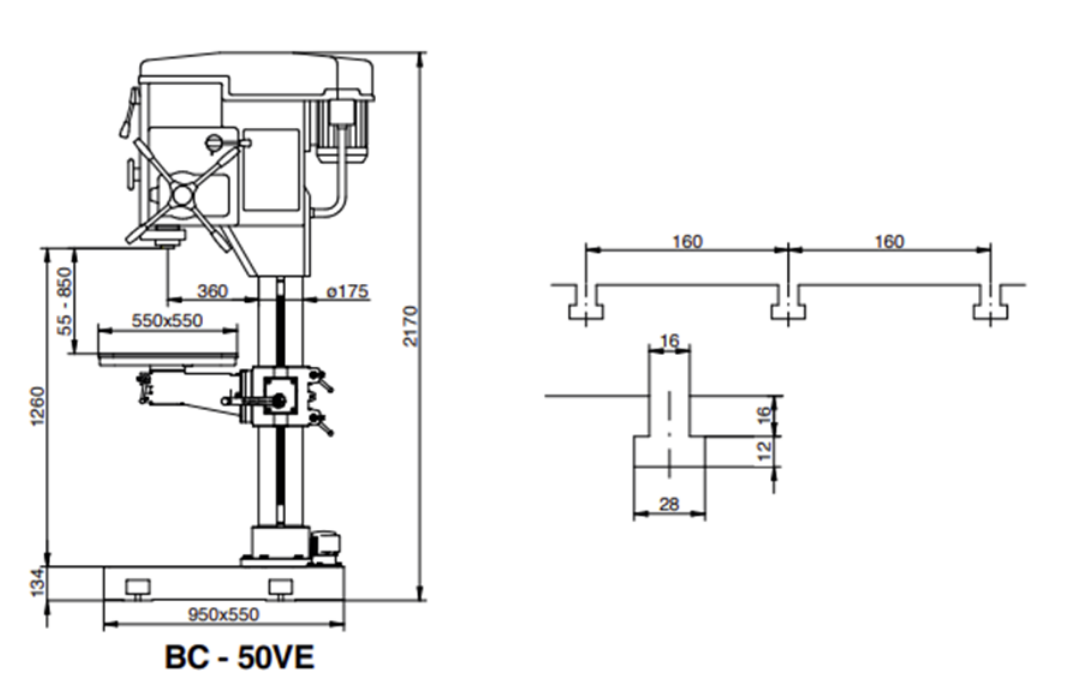 kích thước một số bộ phận trong máy khoan đứng erlo group bc series