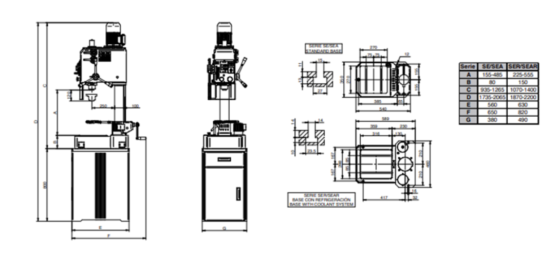 kích thước máy khoan bàn erlo group se series 