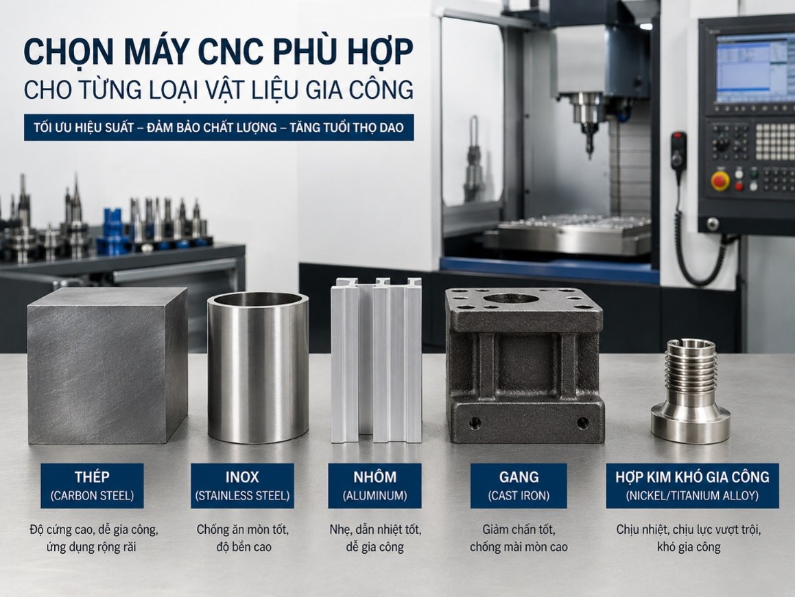 Các vật liệu gia công phổ biến trên máy CNC