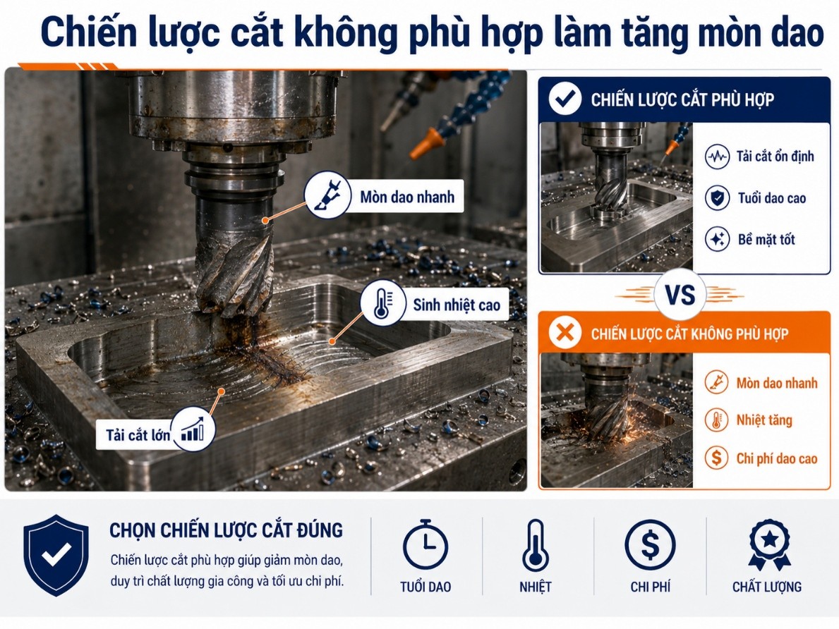 Chiến lược cắt không phù hợp làm tăng mòn dao