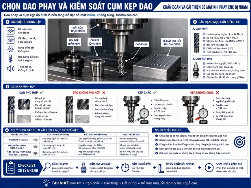 Chọn dao phay và kiểm soát cụm kẹp dao