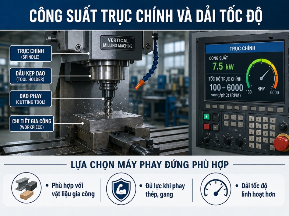 Công suất trục chính và dải tốc độ