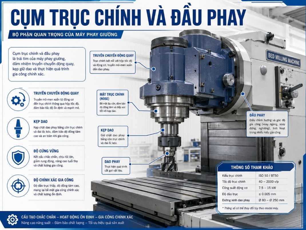 Cụm trục chính và đầu phay
