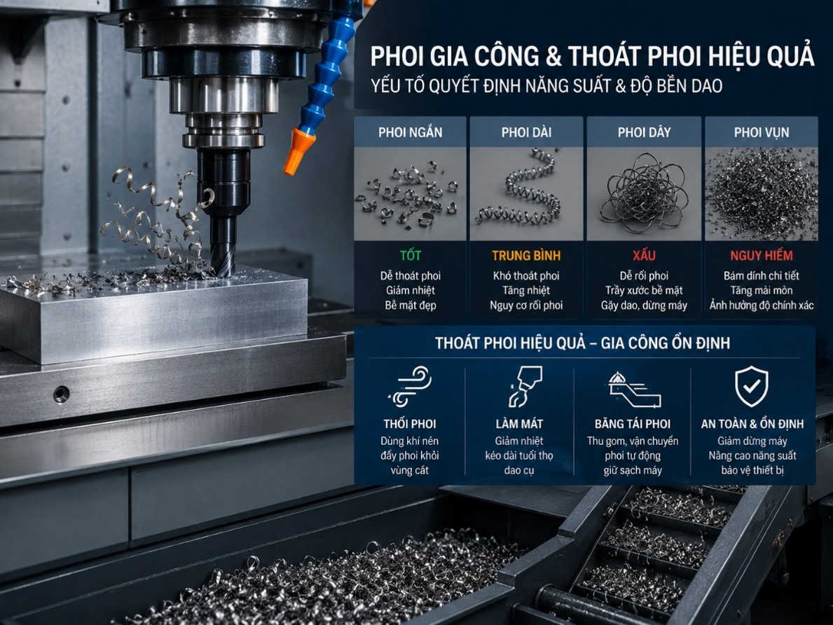 Dạng phoi và khả năng thoát phoi trong gia công CNC