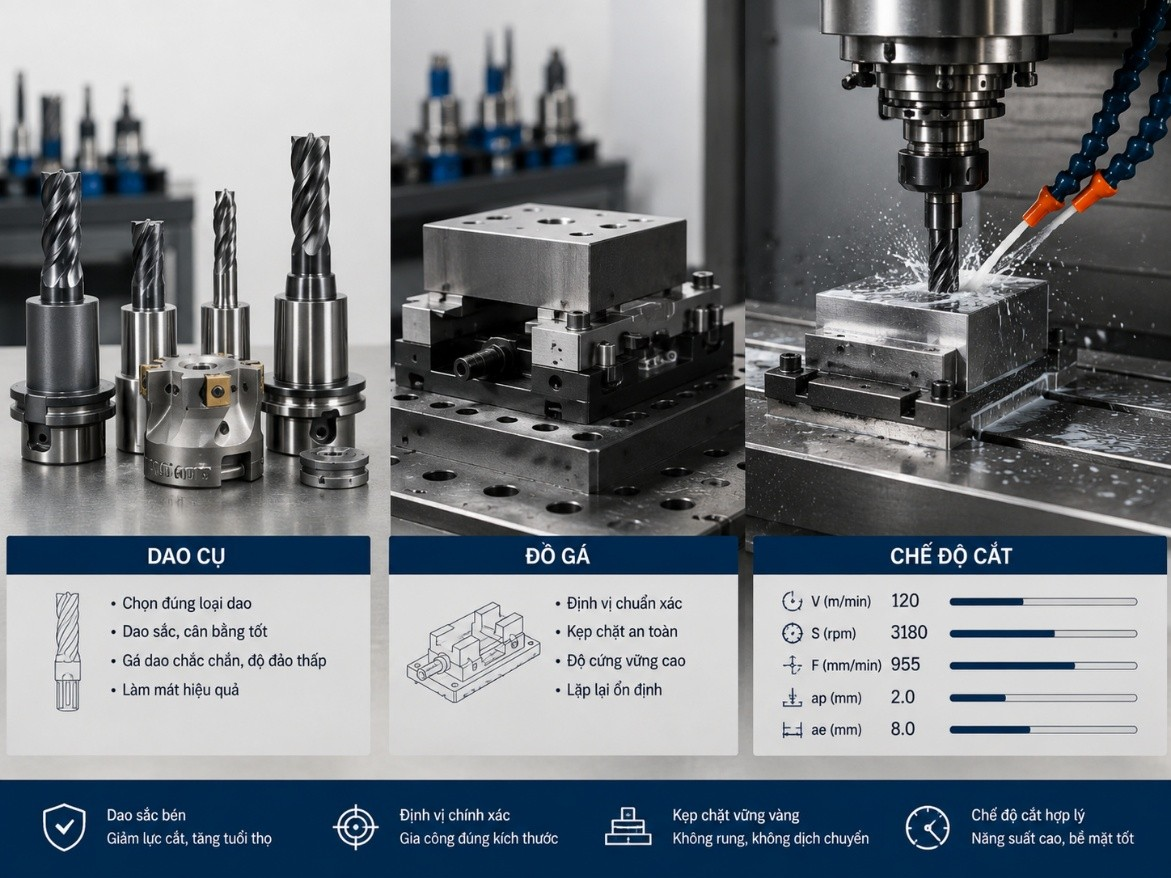 Dao cụ, đồ gá và chế độ cắt trong gia công CNC