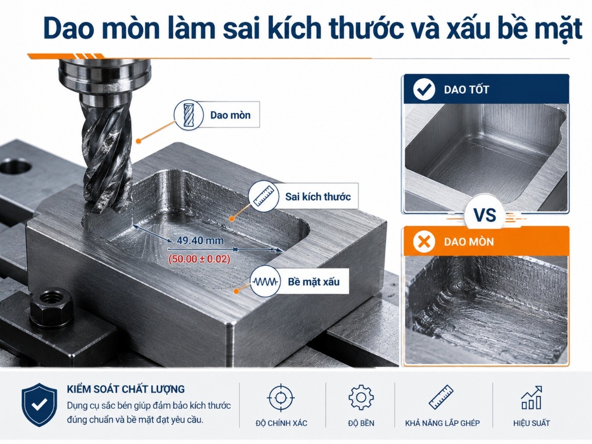 Dao mòn làm sai kích thước và xấu bề mặt