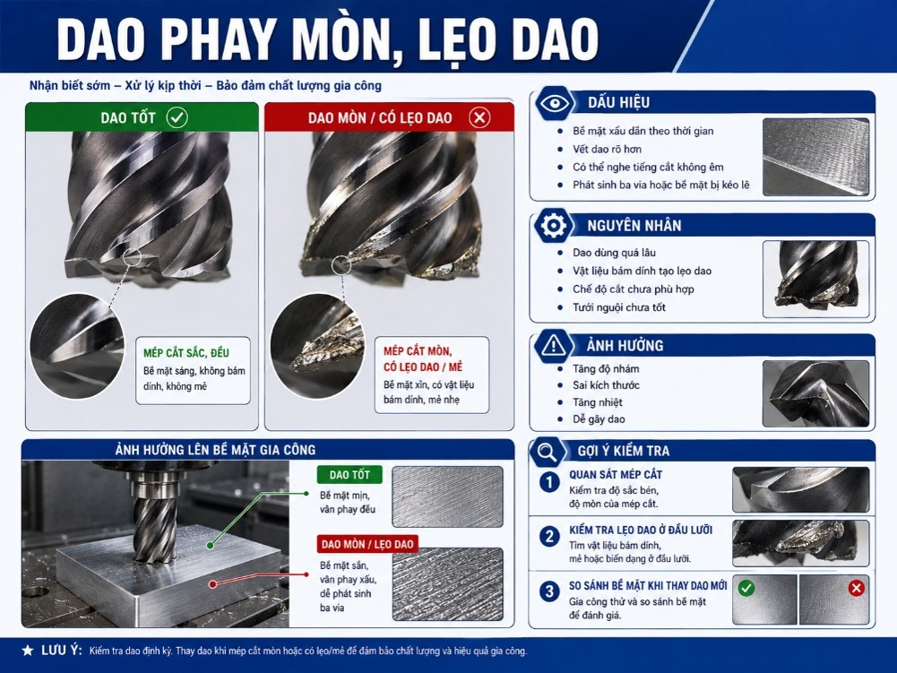 Dao phay mòn, lẹo dao hoặc chọn sai dao
