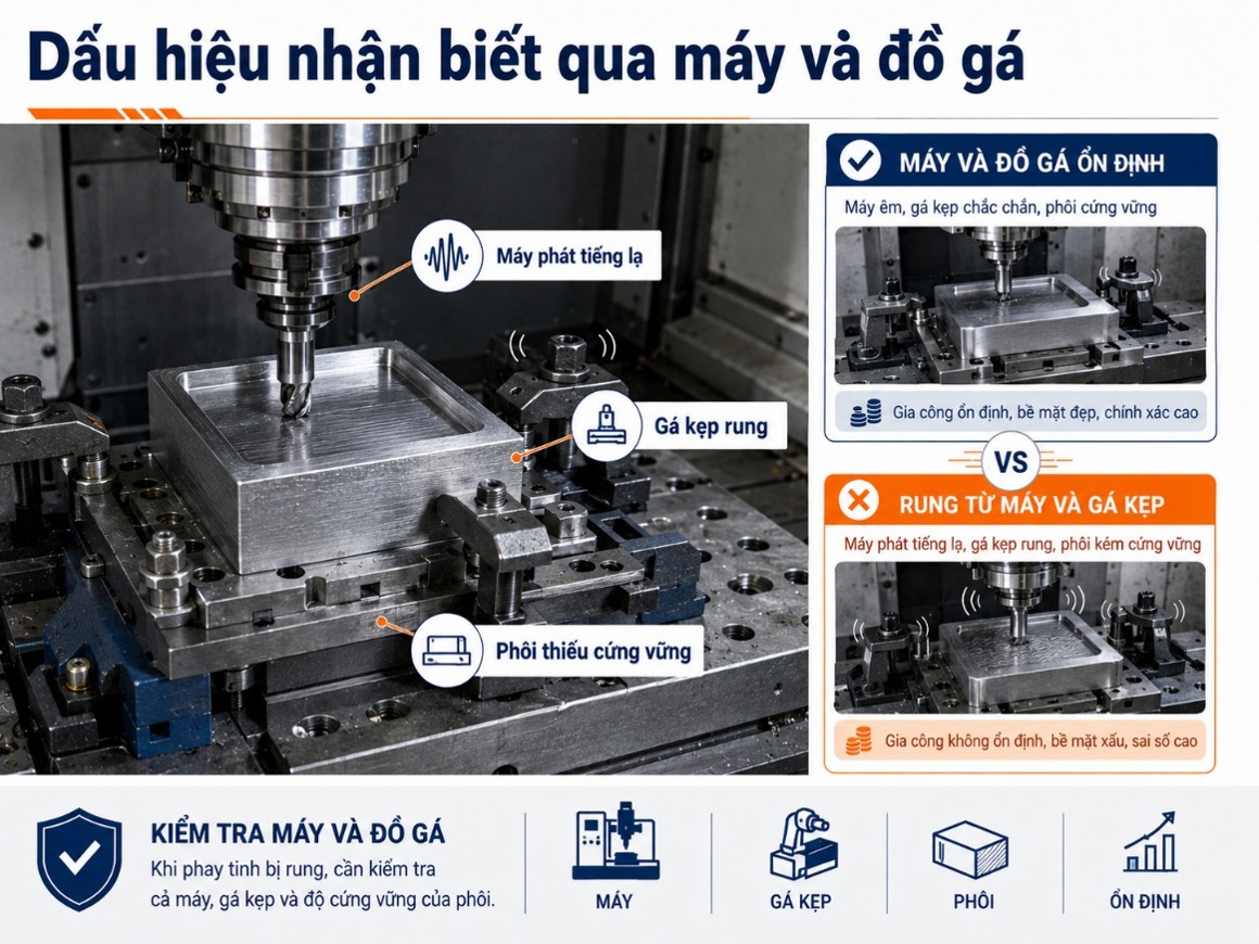 Dấu hiệu nhận biết qua máy và đồ gá