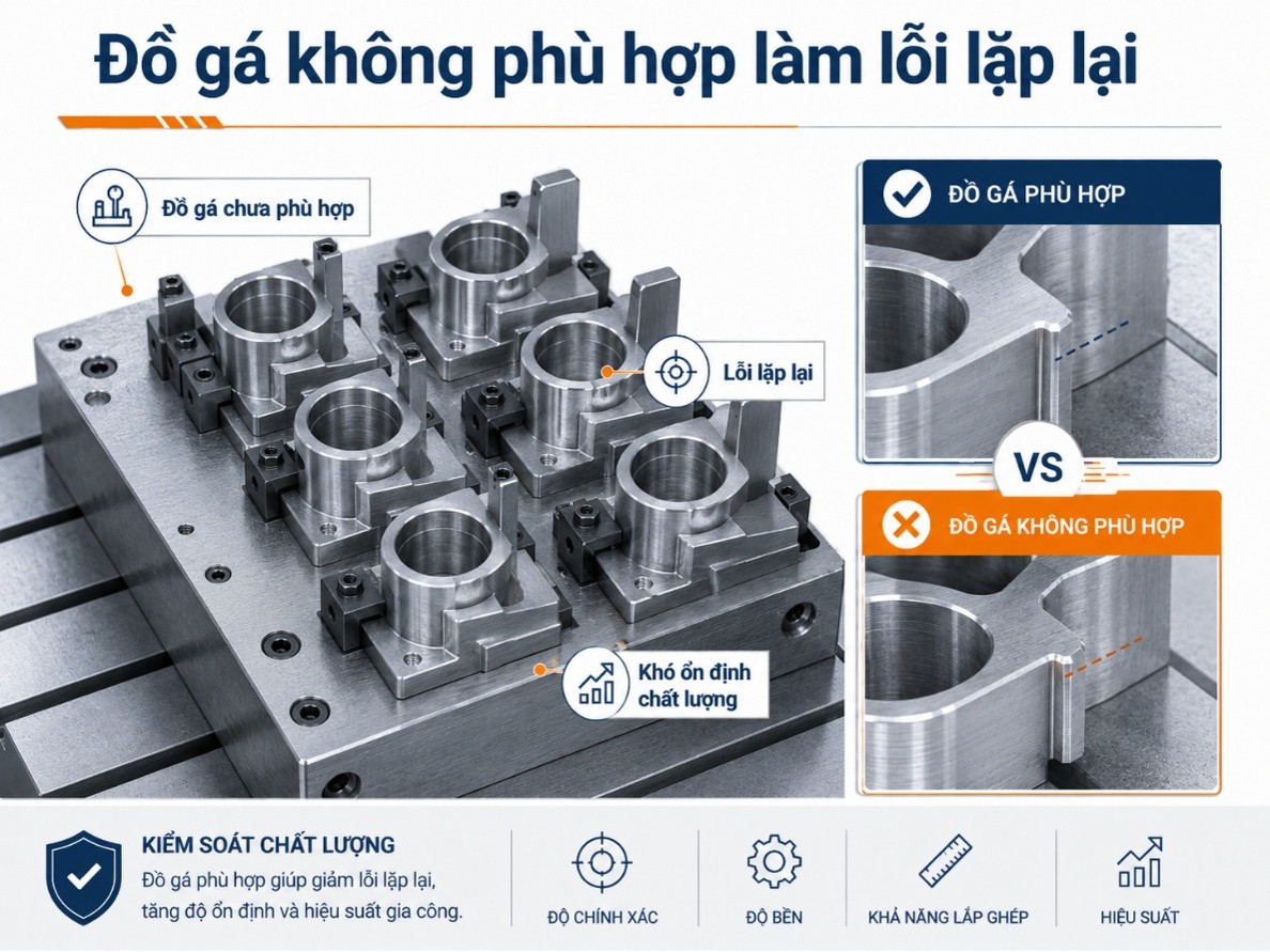 Đồ gá không phù hợp làm lỗi lặp lại