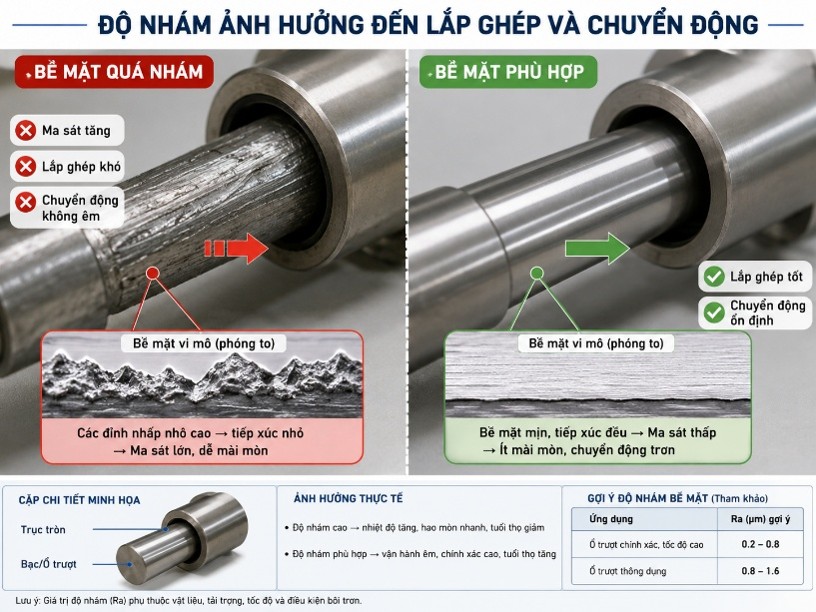 Độ nhám ảnh hưởng đến lắp ghép và chuyển động