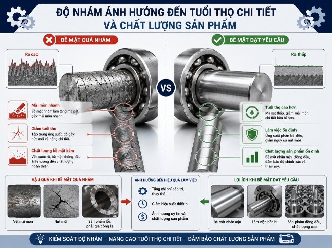 Độ nhám ảnh hưởng đến tuổi thọ chi tiết và chất lượng sản phẩm