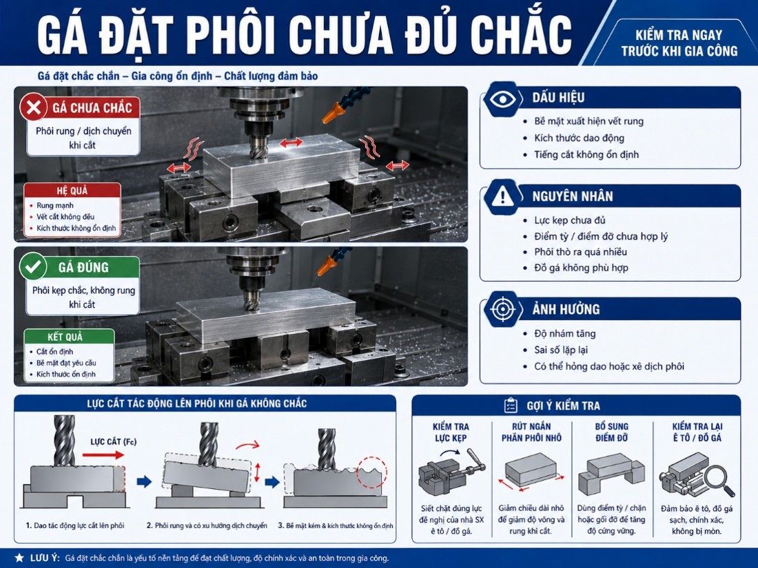 Gá đặt phôi chưa đủ chắc