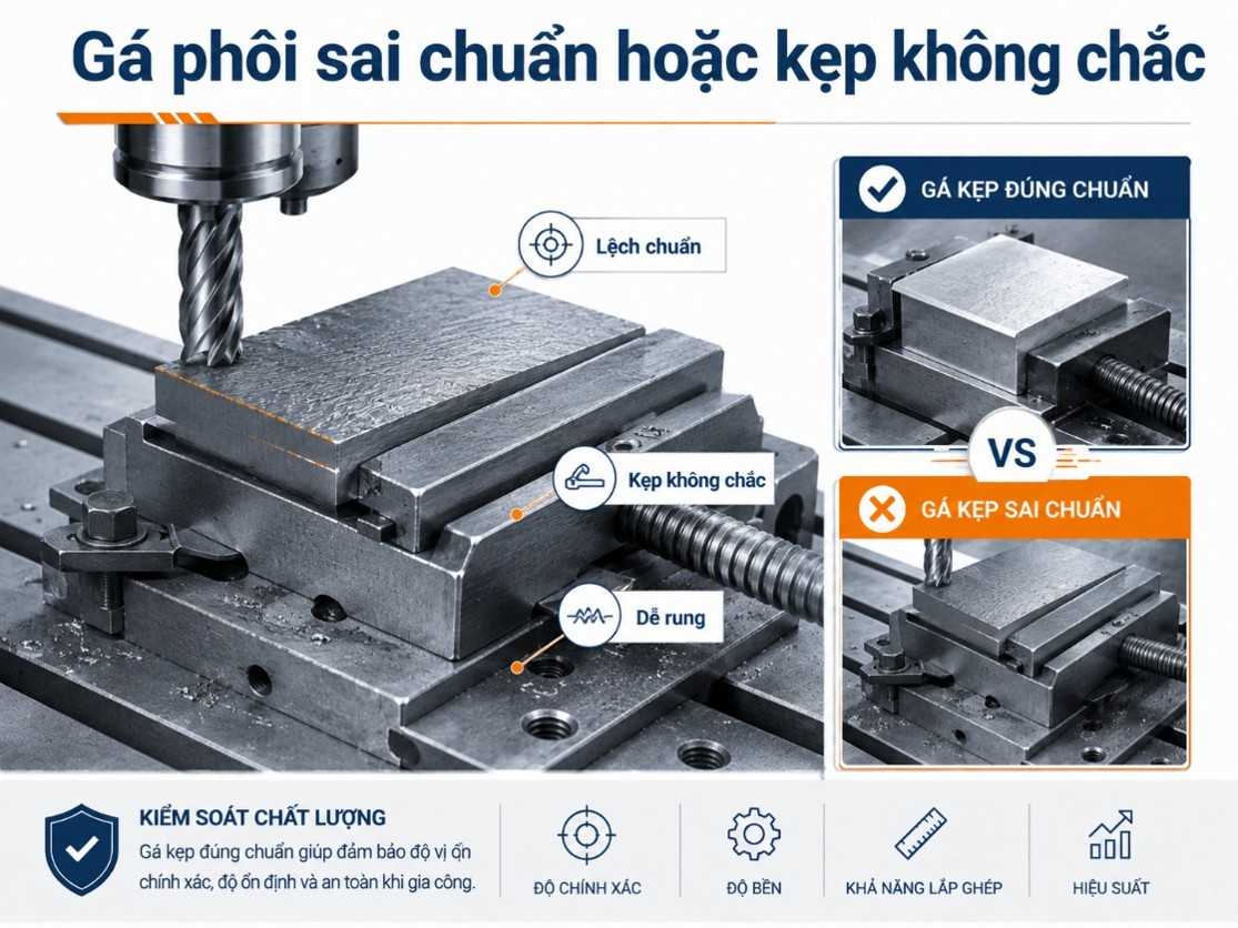 Gá phôi sai chuẩn hoặc kẹp không chắc