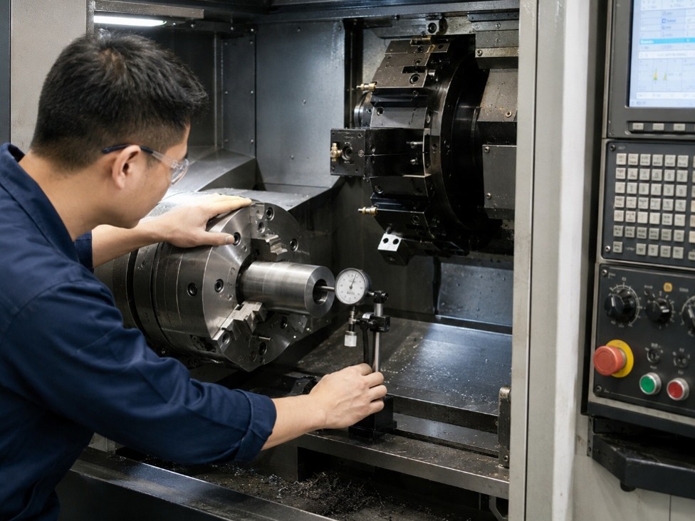 Gá phôi đúng tâm, bảo đảm lực kẹp và khoảng nhô phù hợp.