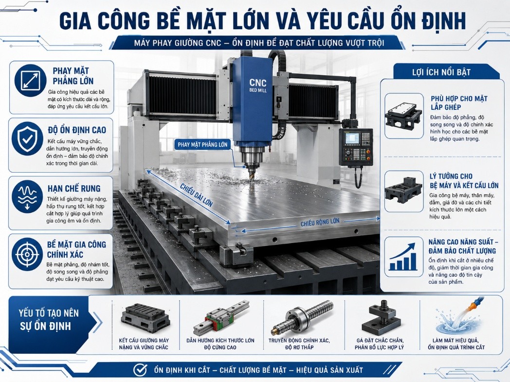 gia công bề mặt lớn và yêu cầu ổn định