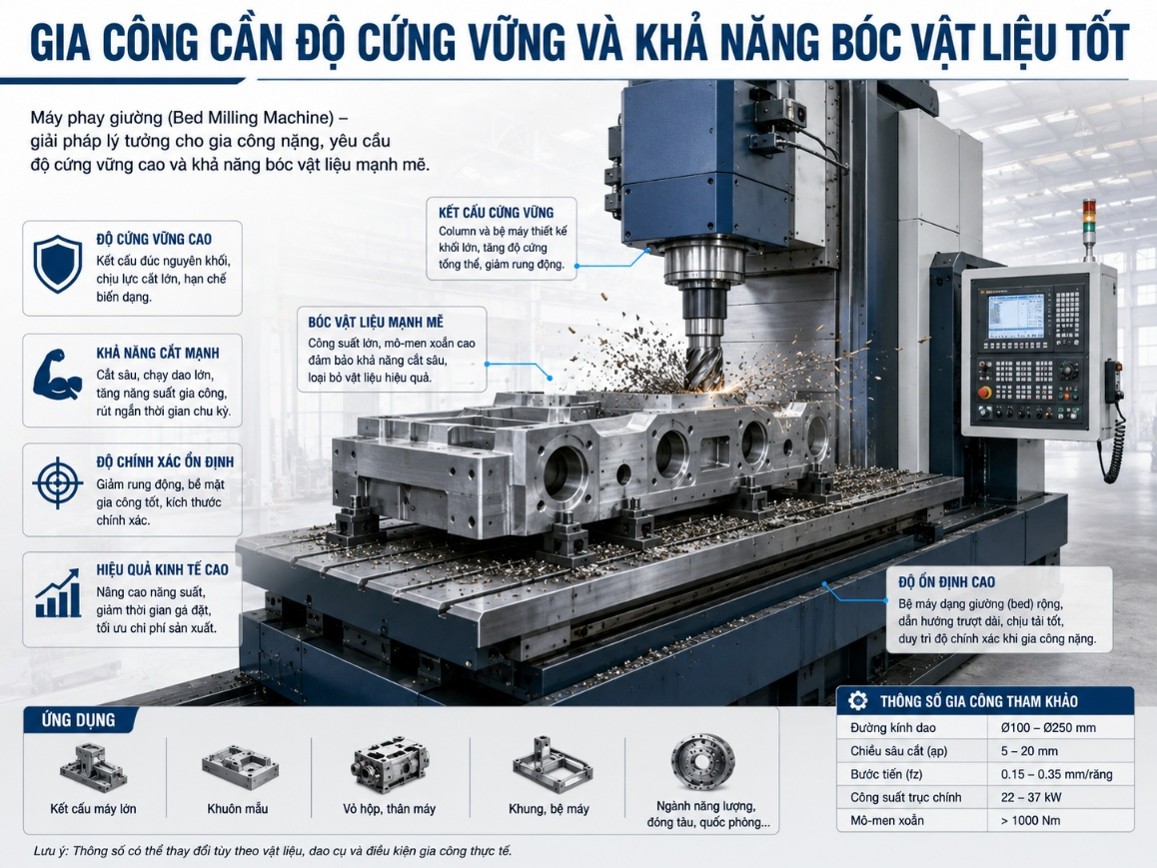 Gia công cần độ cứng vững và khả năng bóc vật liệu tốt