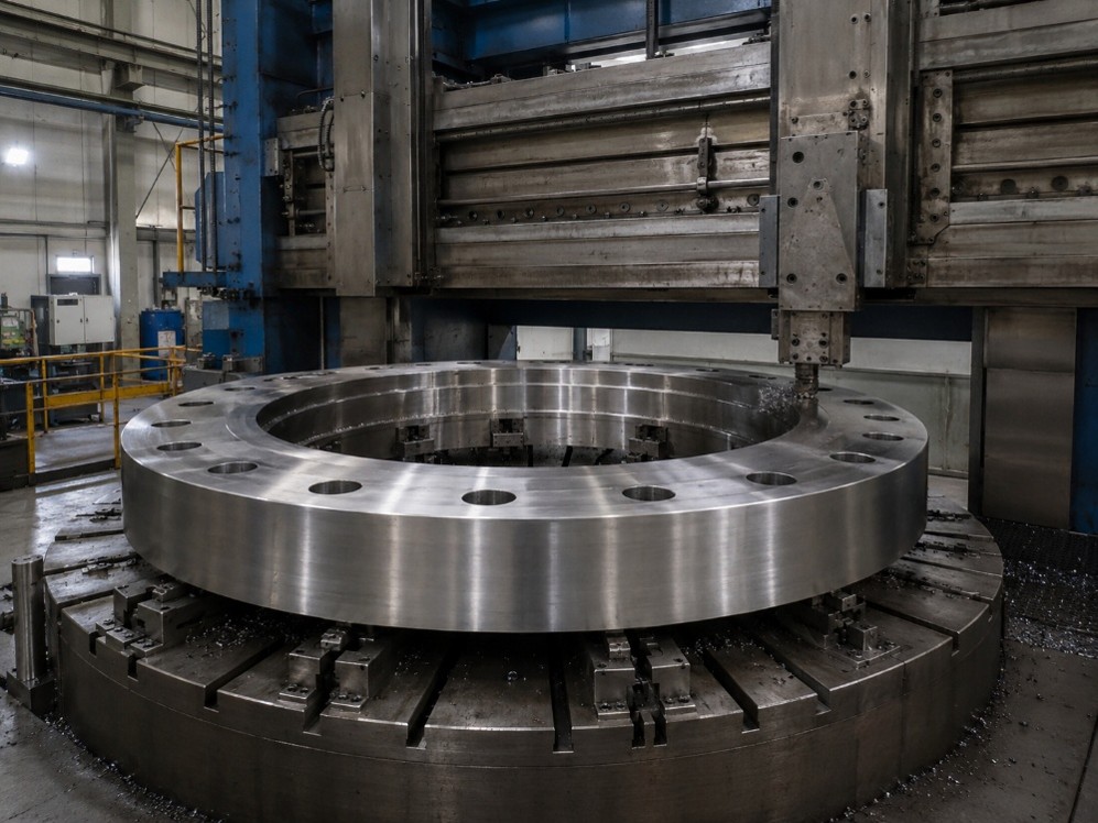 Gia công mặt bích lớn trên máy tiện đứng