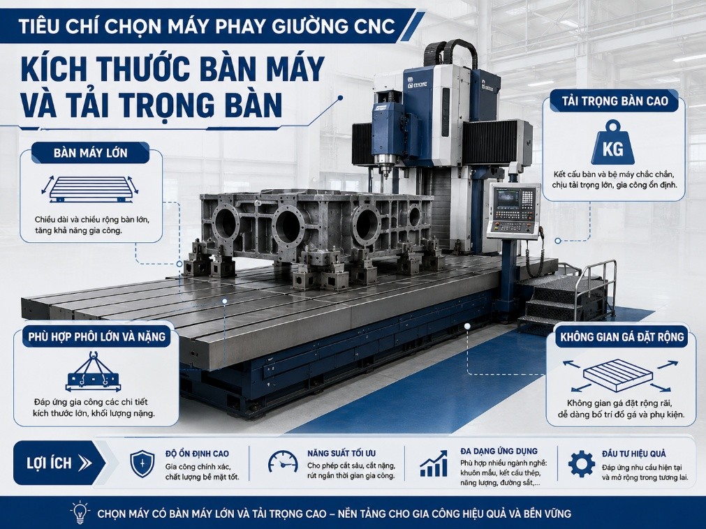 Kích thước bàn máy và tải trọng bàn