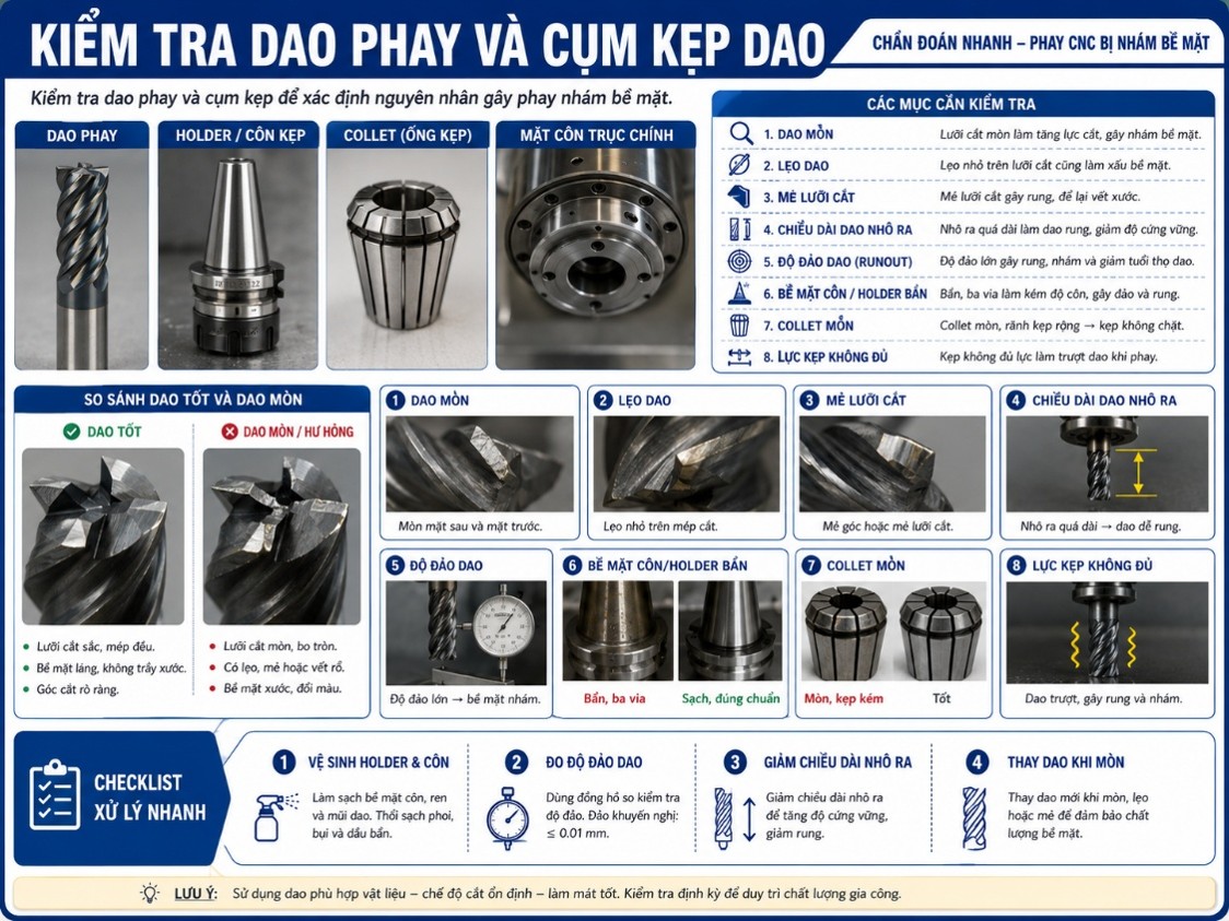 Kiểm tra dao phay và cụm kẹp dao
