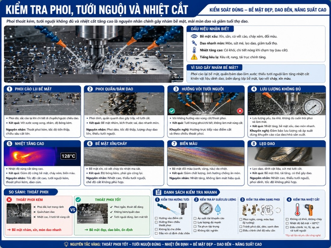 Kiểm tra phoi, tưới nguội và nhiệt cắt