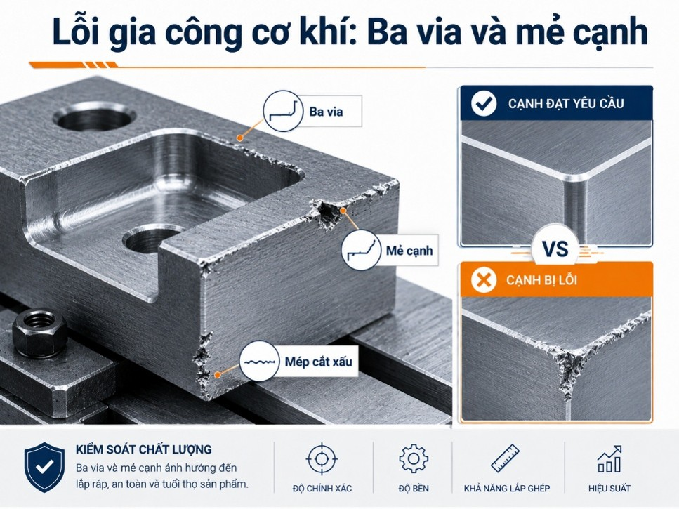 Lỗi gia công cơ khí: Ba via và mẻ cạnh