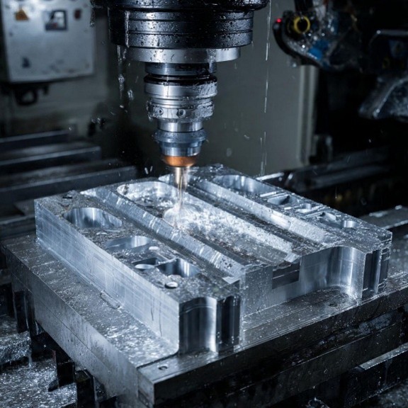 Máy CNC gia công kim loại với dung dịch làm mát