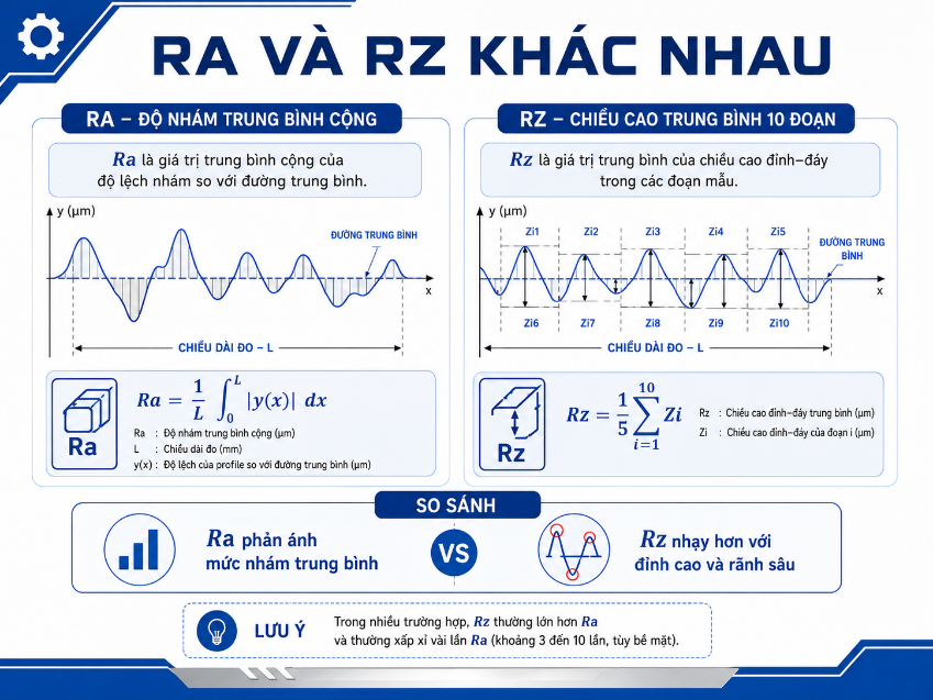 Ra và Rz khác nhau