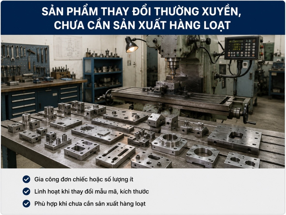 sản phẩm thay đổi thường xuyên, chưa cần sản xuất hàng loạt