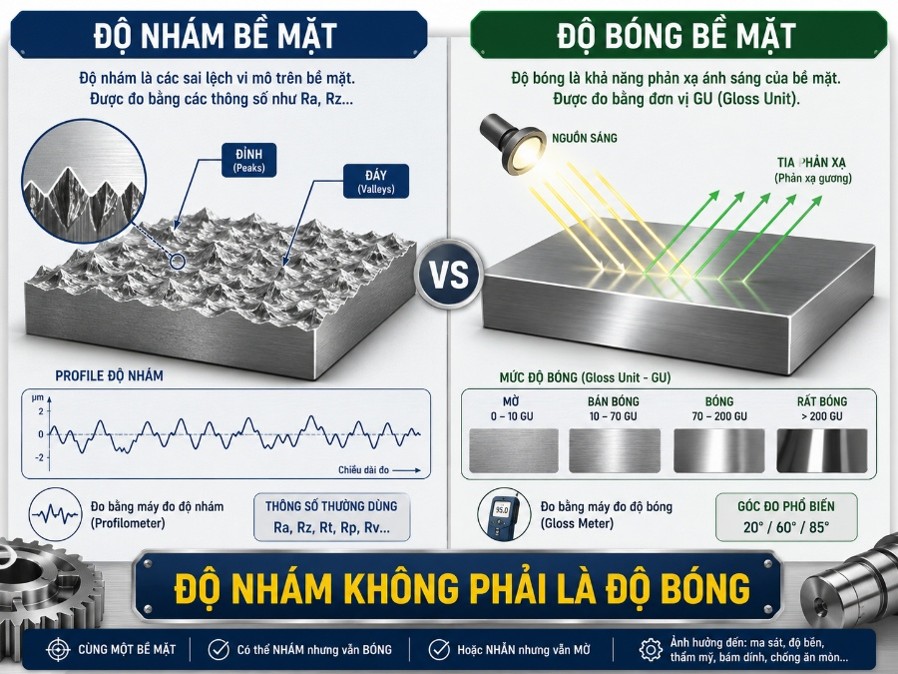So sánh độ nhám bề mặt và độ bóng bề mặt