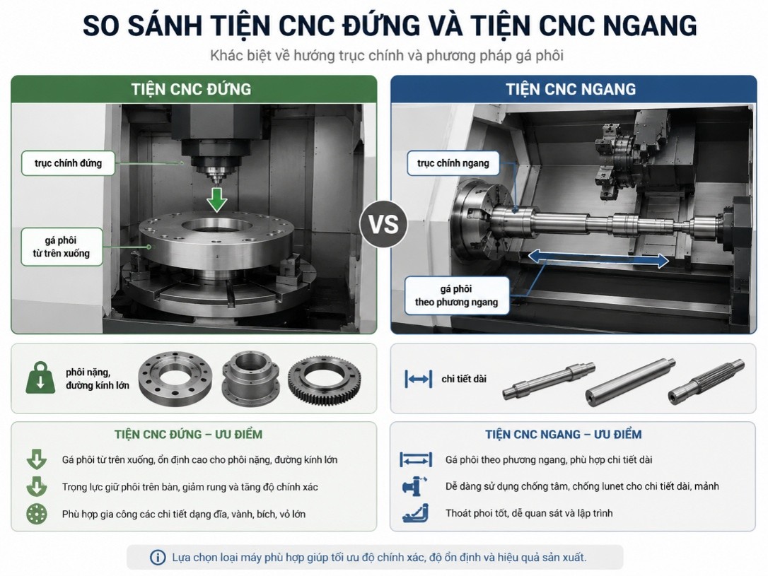 So sánh máy tiện CNC đứng và máy tiện CNC ngang