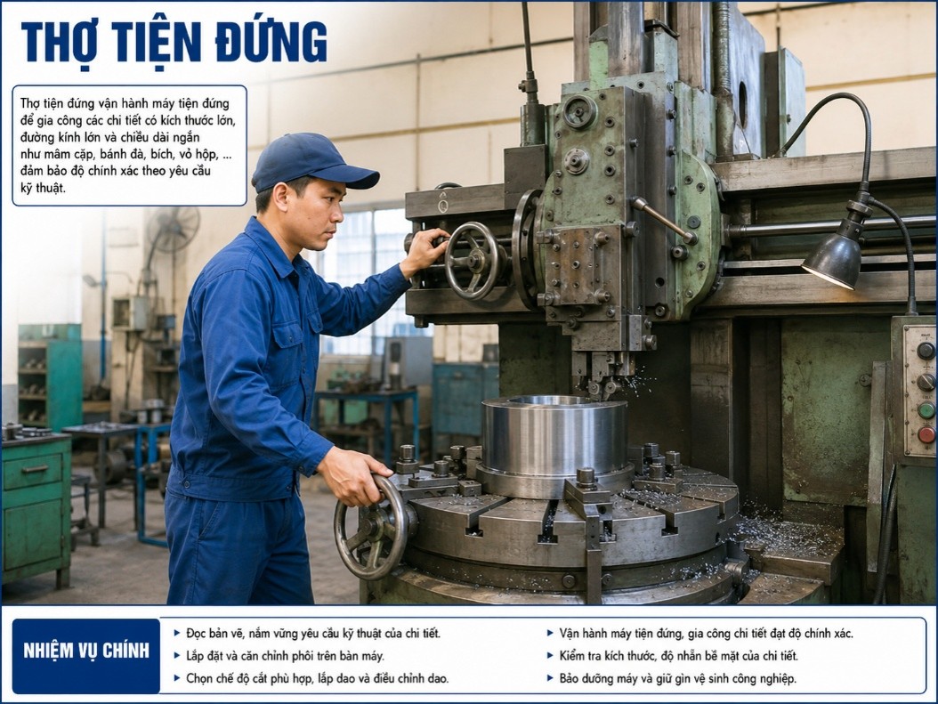Thợ tiện máy tiện đứng vạn năng