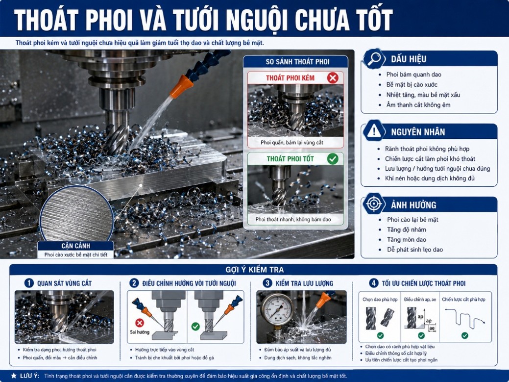 Thoát phoi và tưới nguội chưa tốt