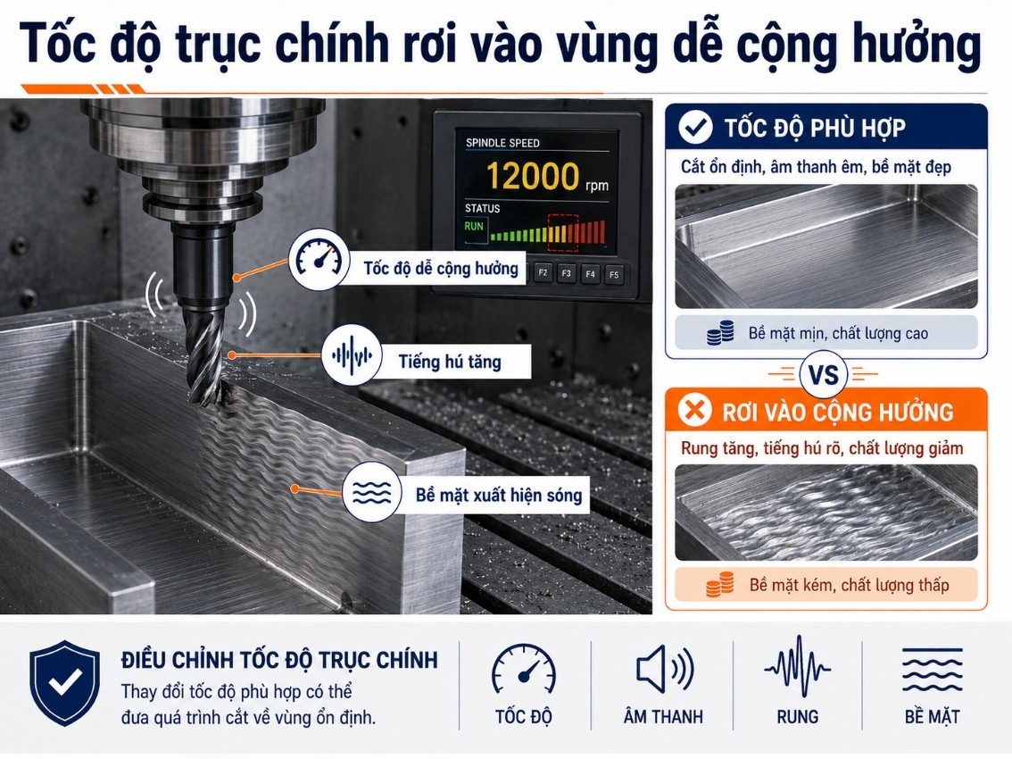 Tốc độ trục chính rơi vào vùng dễ cộng hưởng