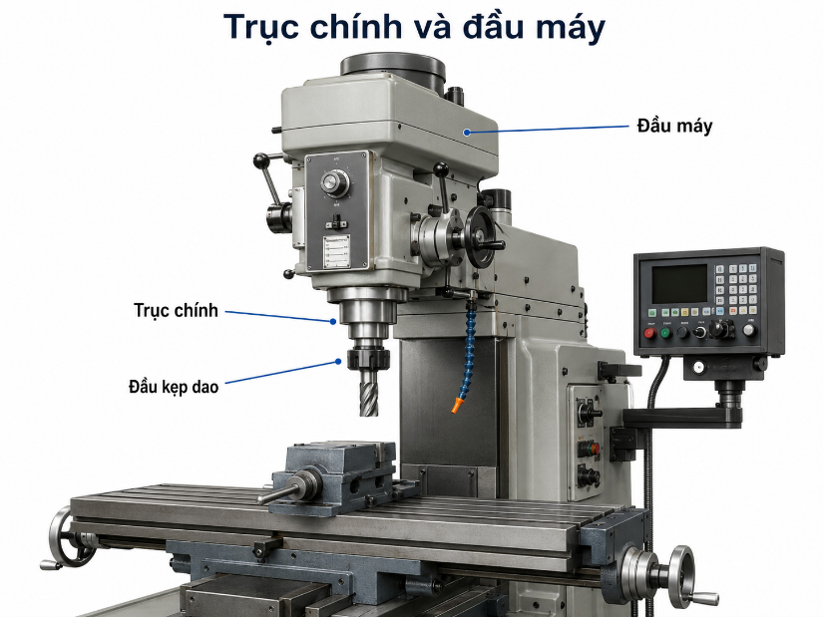 Trục chính và đầu máy