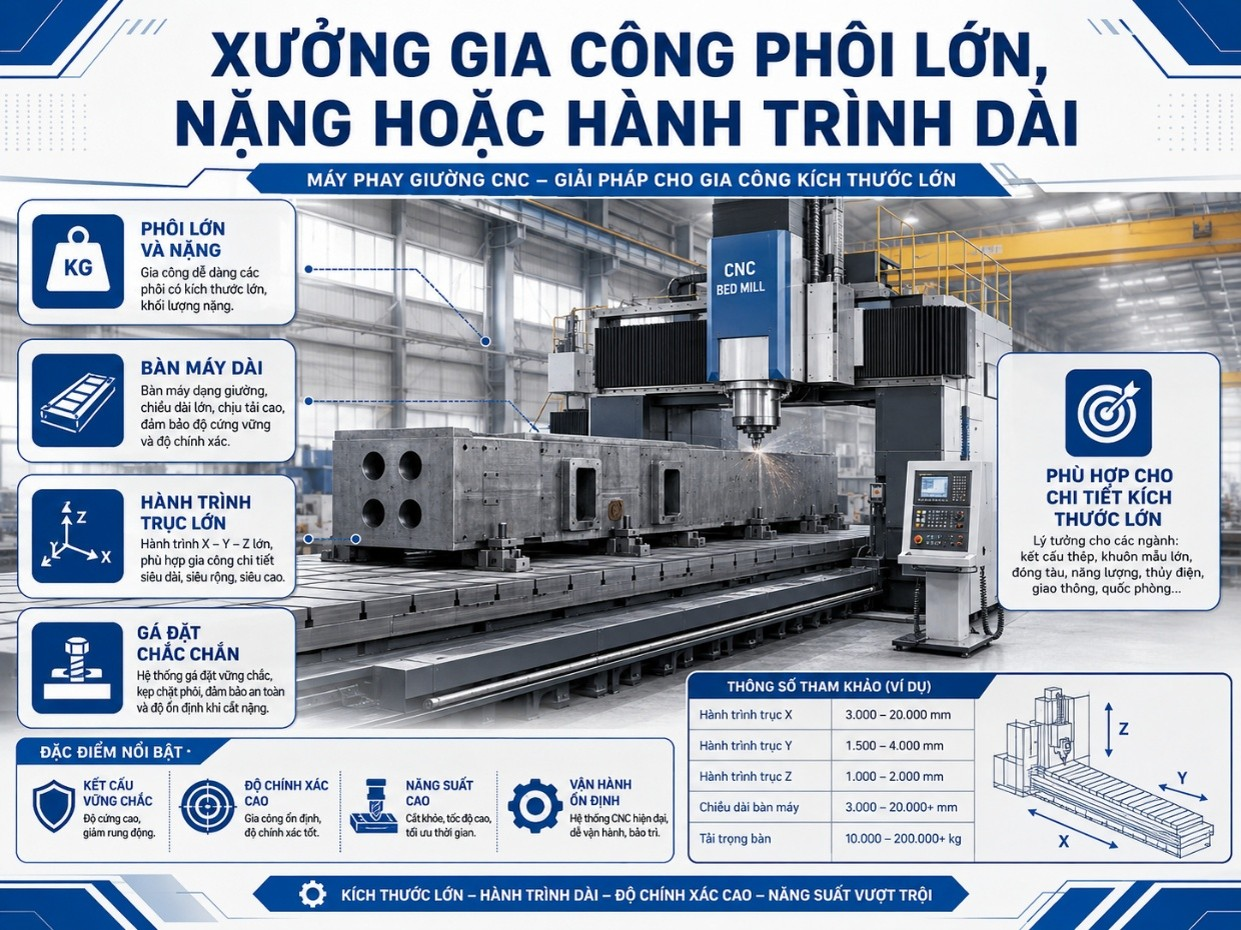 xưởng gia công phôi lớn, nặng hoặc hành trình dài